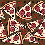 Seamless pattern with slices of salami pizza