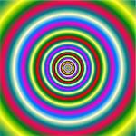 An abstract fractal image with a concentric ring design in red yellow blue and green.