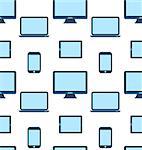 Illustration Seamless Pattern of Monitors, Laptops, Tablet Computers, Mobile Phones - Vector