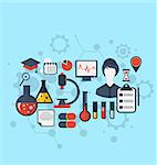 Illustrations concept of management  medical science research, set flat icons - vector