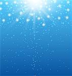 Illustration abstract blue background with sunbeams and shiny stars - vector