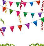 Illustration Colorful Buntings Flags Garlands and Serpentine for Your Party - Vector