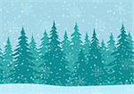 Christmas Horizontal Seamless Background, Landscape with Fir Trees, Winter Holiday Illustration