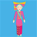 Indonesia minang padang sumatra Traditional Costume girls in clothes south east asia tradition vector