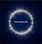 Abstract white round music equalizer with dots on dark blue background. Vector illustration