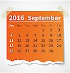 Calendar september 2016 colorful torn paper. Vector illustration