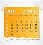 Calendar october 2016 colorful torn paper. Vector illustration