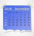 Calendar december 2016 colorful torn paper. Vector illustration