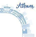 Outline Athens Skyline with Blue Buildings and copy space. Vector Illustration