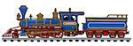 Hand drawing of a classic blue american steam locomotive with a scuttle - not a real model