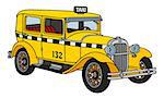 Hand drawing of a vintage yellow taxi - not a real model