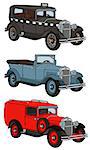 Hand drawing of three vintage cars - any real models