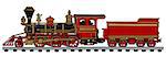 Hand drawing of a classic red american steam locomotive with a scuttle - not a real model