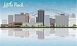 Little Rock Skyline with Grey Building, Blue Sky and reflections. Vector Illustration