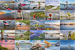 collection of stand up paddling (SUP) pictures from lakes in northern Colorado featuring  the same 60 years old male paddler