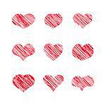 Abstract white heart shapes set. Scribble chalk retro design