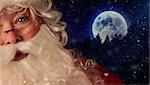Closeup of Santa Claus with night sky in background