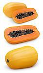 Set of Papaya fruit with cut isolated on white with clipping path