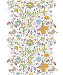 Vector illustration of pattern with abstract flowers and birds.Floral background