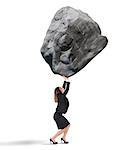 Businesswoman holding up a big rock heavy