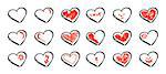 Set of hand drawn hearts isolated over white background