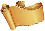 Big golden ribbon of parchment on white background