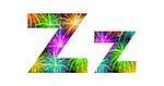 Set of English letters signs uppercase and lowercase Z, stylized colorful holiday firework with stars and flares, elements for web design. Eps10, contains transparencies. Vector