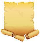 Big golden ribbon scroll of parchment on white background