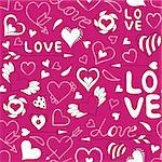 Vector illustration of seamless pattern with hearts and other elements