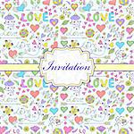 Vector illustration of colorful invitation card with hearts