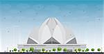The Lotus Temple, located in New Delhi, India, is a Bahai House of Worship. Vector Illustration