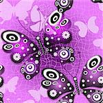 Seamless pink-violet pattern with translucent butterflies, vector eps 10