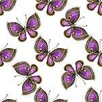 Seamless pattern with shiny purple butterflies