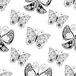 Seamless white pattern with silhouettes butterflies, vector eps10