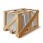 Wooden crate with cargo on a pallet. Example of product packaging. The symbol transport delivery. Vector illustration