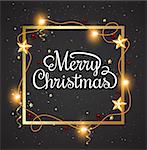 Decorative Christmas frame with greeting inscription on a black background