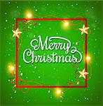 Decorative Christmas frame with greeting inscription on a green background