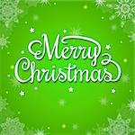 Decorative green Christmas background with greeting inscription and snowflakes