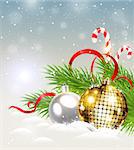 Christmas background with shining golden decoration and candy cane