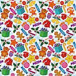 Holiday seamless pattern with cartoon characters and elements. Vector