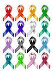 Set of colorful awareness ribbons isolated on white background. vector illustration