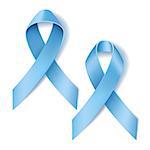 Prostate cancer ribbon awareness. Disease symbol. Realistic Light blue ribbon isolated on white background. Vector illustration