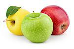 Yellow, green and red apples isolated on white with clipping path