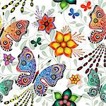 Seamless floral pattern with colorful gradient butterflies (vector eps10)