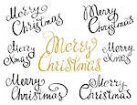 Set of Merry Christmas handmade lettering inscriptions. Design elements isolated on white background. Hand written lettering design for congratulation cards, banners and flyers