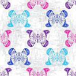 Grungy light pattern with colorful vintage butterflies, vector eps 10