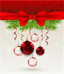 Christmas background with red bow and decorations