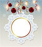Decorative vector Christmas banner with shining garland and red baubles