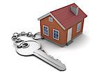 3d illustration of house keychain, over white background