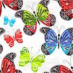 Spring grunge seamless white pattern with vivid colorful butterflies vector eps 10